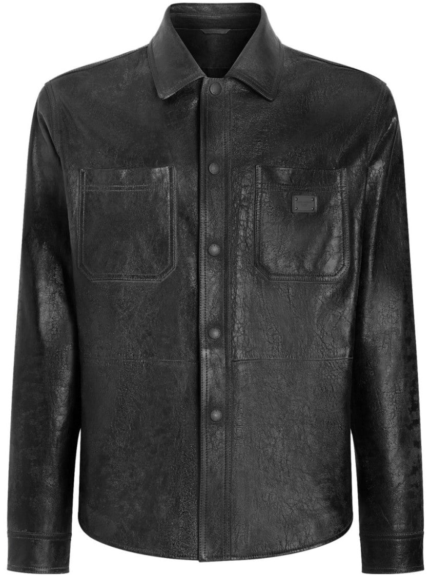 Dolce & Gabbana Structured Black Lamb Skin Shirt