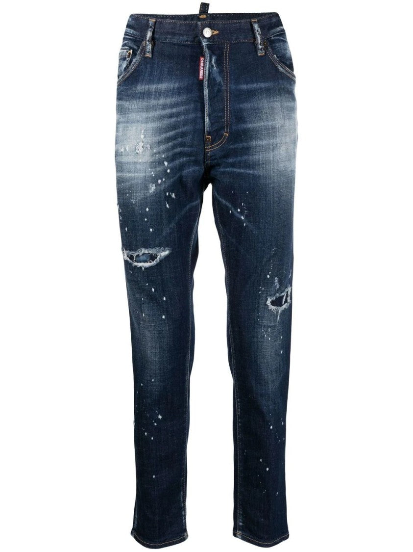 Dsquared2 Blue Distressed Five-Pocket Cotton-Blend Skinny Jeans