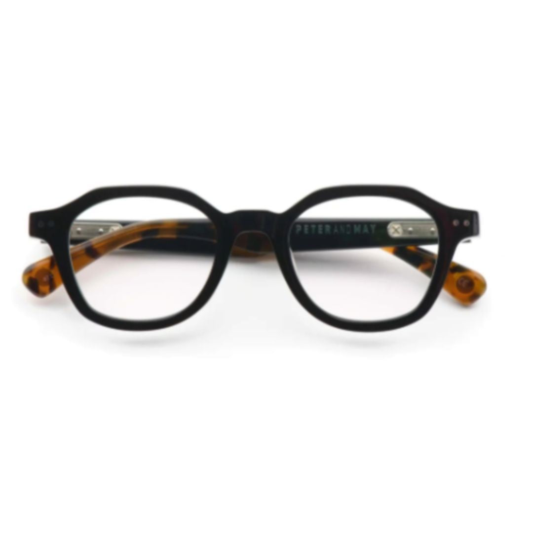 Peter And May Sky Rounded Square Frame Acetate Eyeglasses With Tortoiseshell Temples