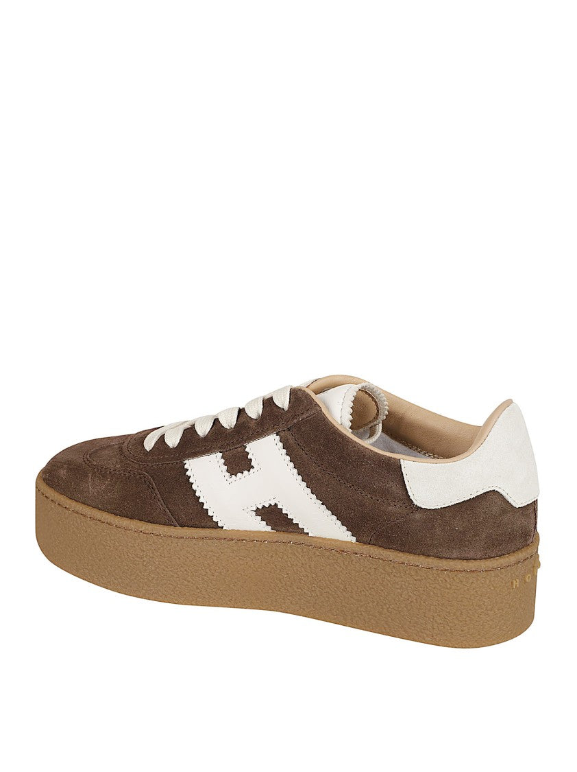 Hogan Brown Suede Sneakers With Contrasting Leather Logo