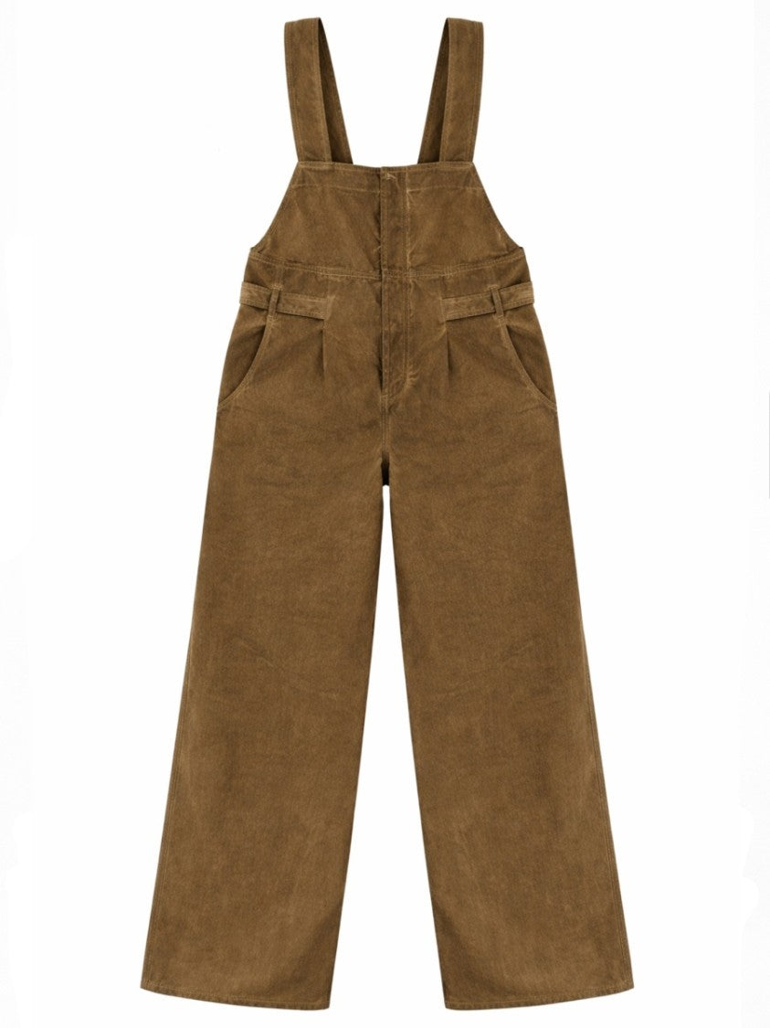 Uma Wang Wide Fit Brown Cotton Dungarees With Adjustable Straps And Textured Finish
