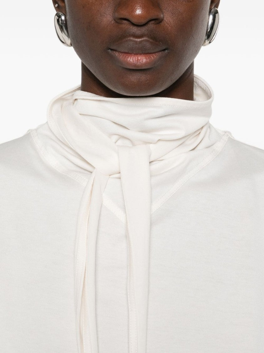 Lemaire White Cotton T-Shirt With Scarf Detail