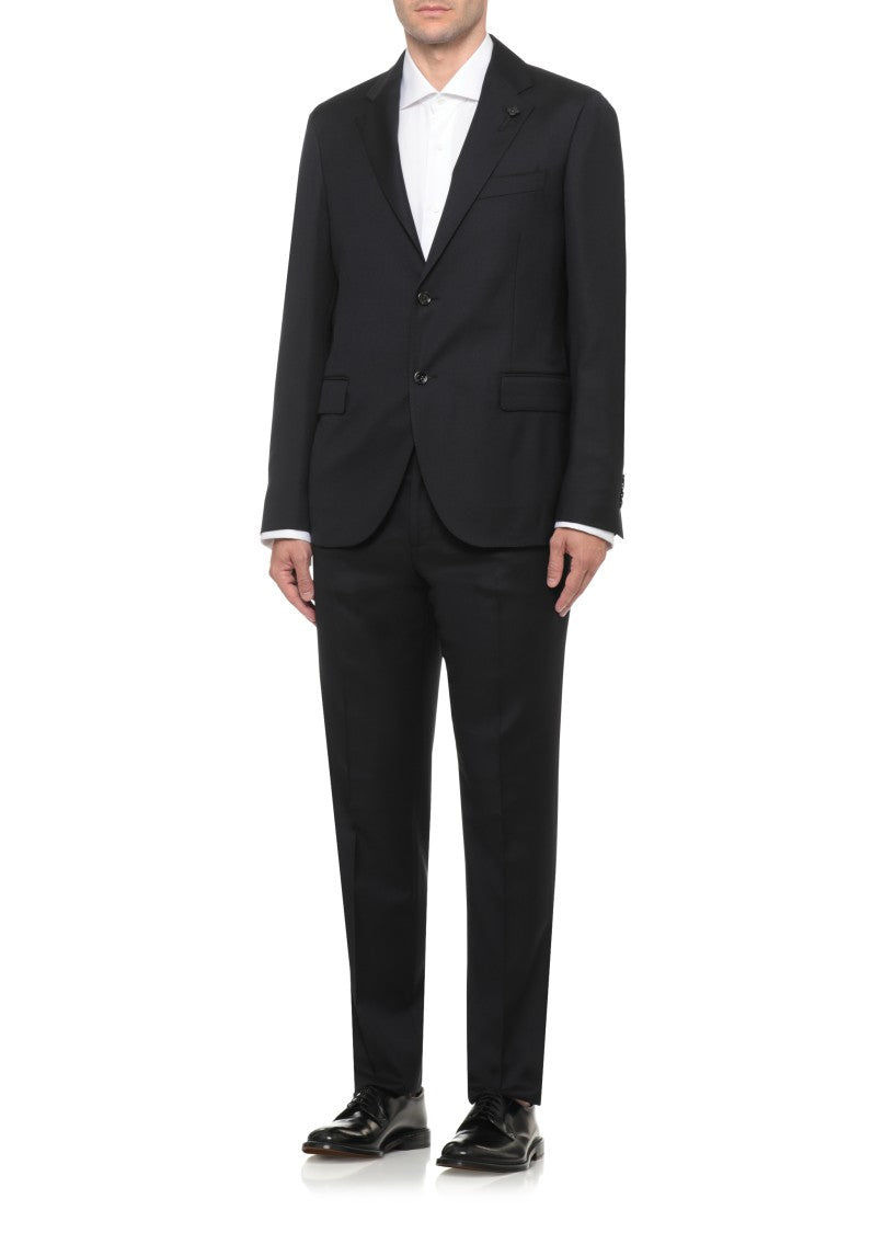 Lardini Black Pinstripe Wool Suit