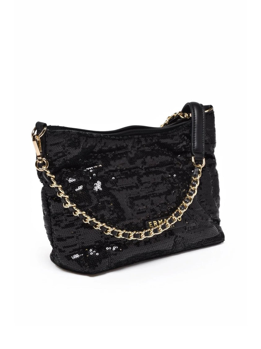 Ermanno Firenze Black Polyester Sequin Shoulder Bag