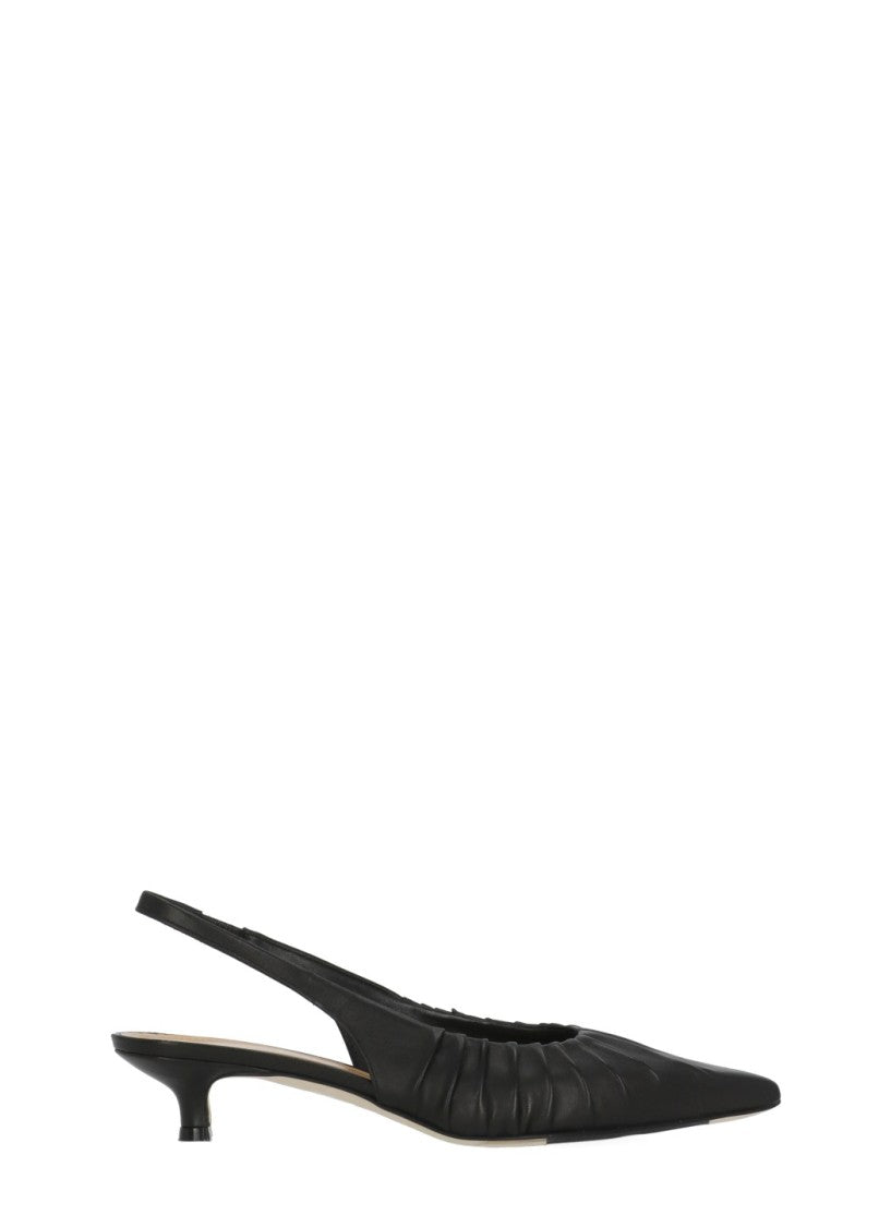 Juilie Dee Black Julie Dee Leather Slingback Pumps