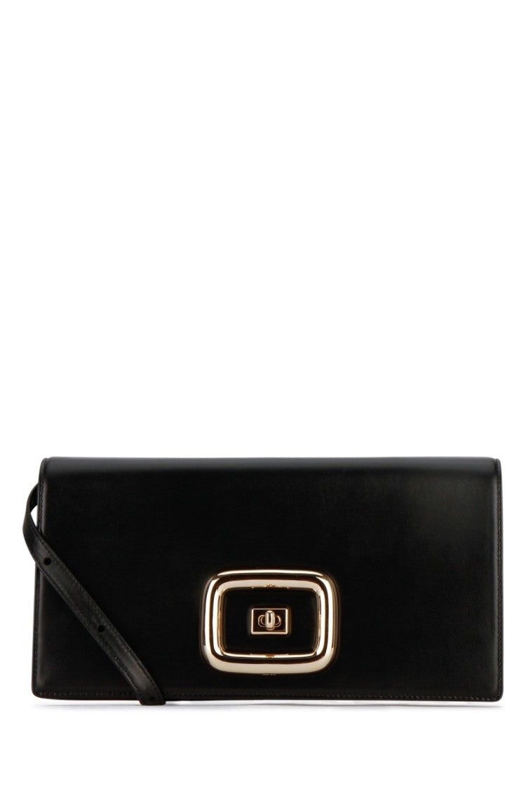 Roger Vivier Rectangular Black Clutch Bag With Gold-Tone Clasp