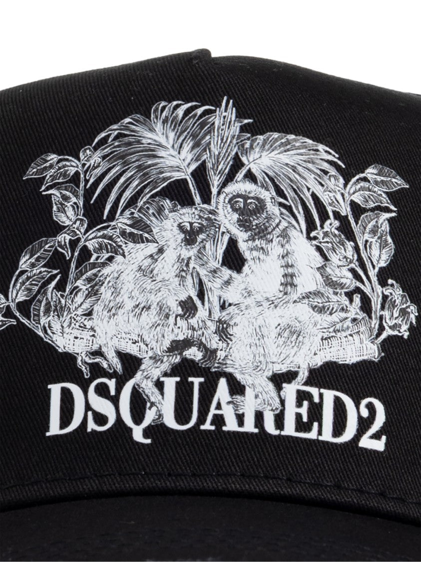 Dsquared2 Black Monkey Business Logo Cotton Baseball Cap