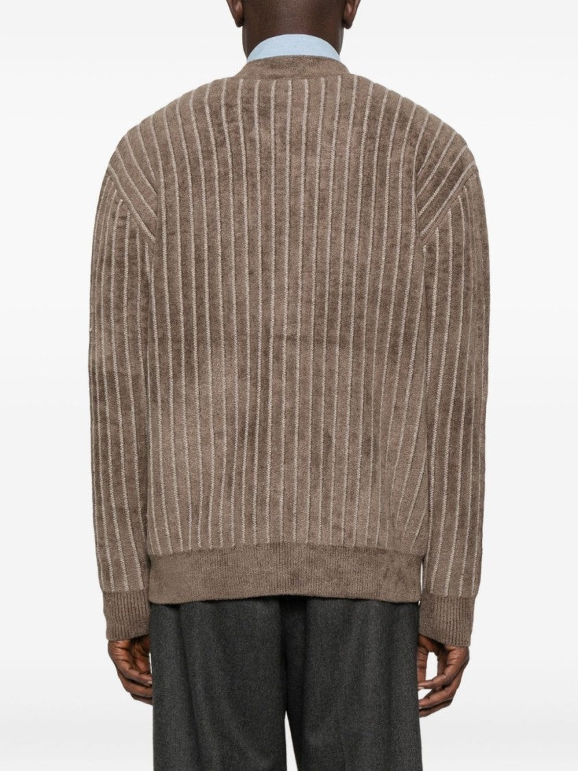 Drôle De Monsieur Embroidered Logo Cardigan With Vertical Stripes And Button Fastening