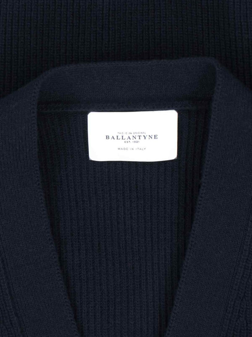 Ballantyne Navy Blue Ribbed Knit Cardigan With V-Neckline