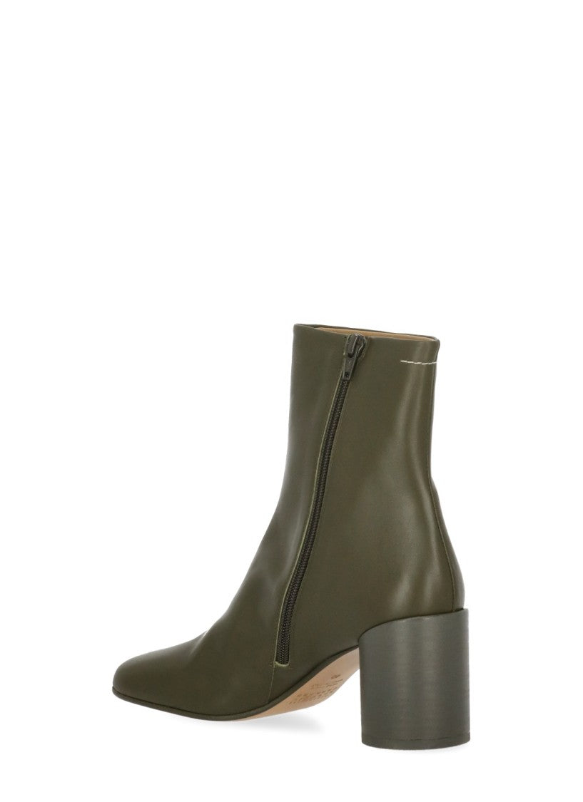 Mm6 By Maison Margiela Green Squared-Toe Leather Boots
