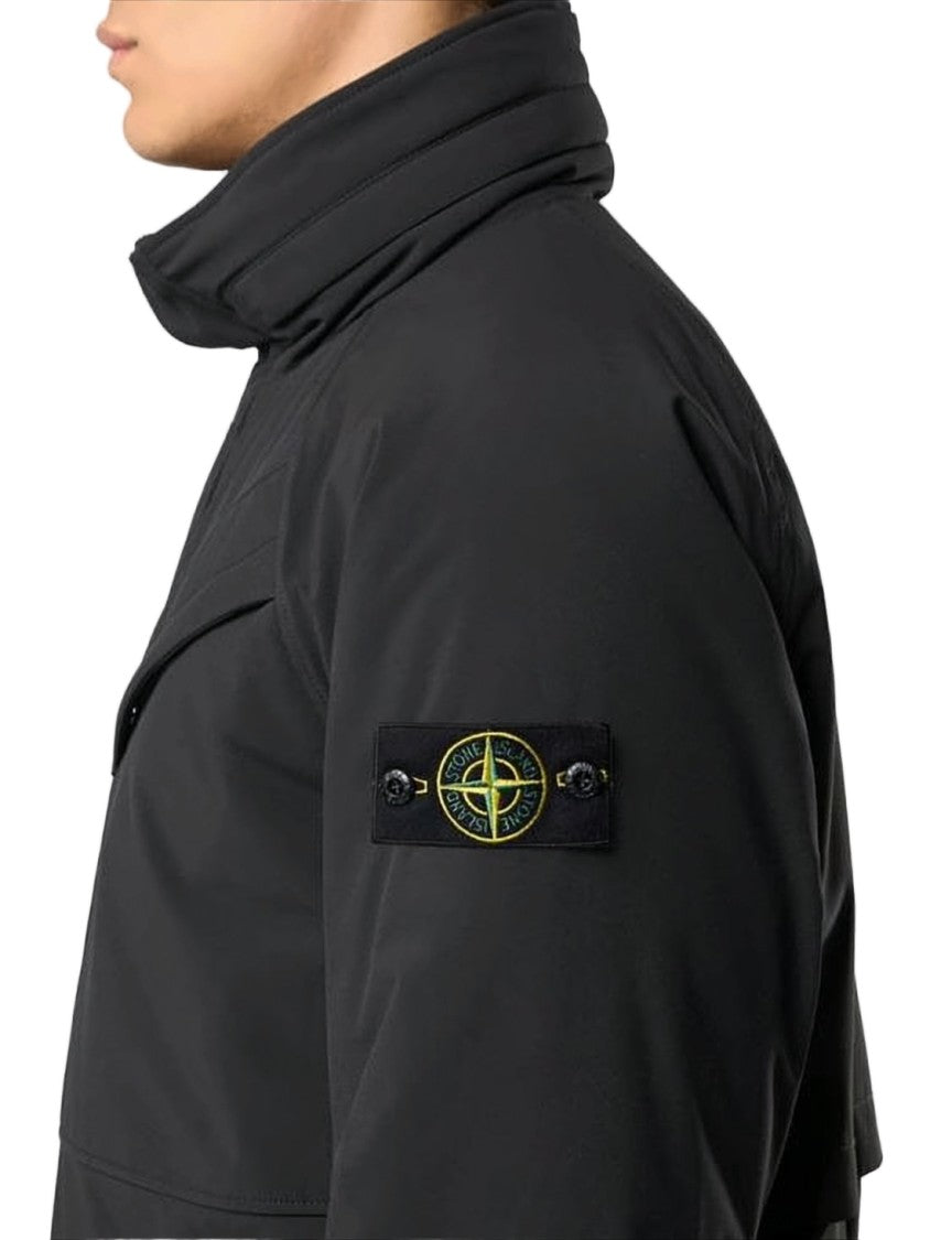 Stone Island Sleek Minimalist Black Coat With High Collar