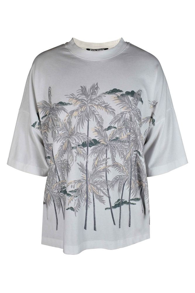 Palm Angels Loose-Fitting White T-Shirt With Palm Tree Print