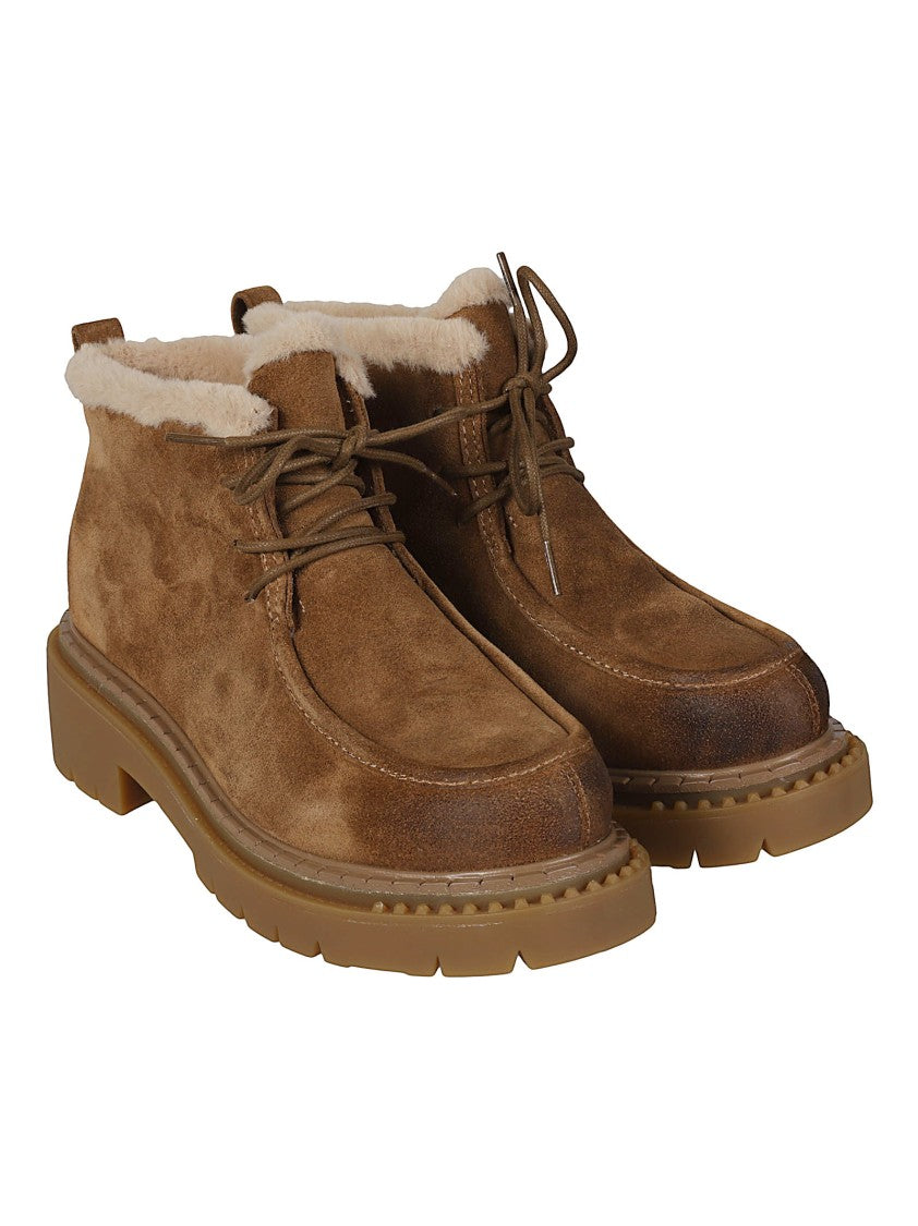 Ash Brown Demi Ankle Boots Shearling Calfskin Boots
