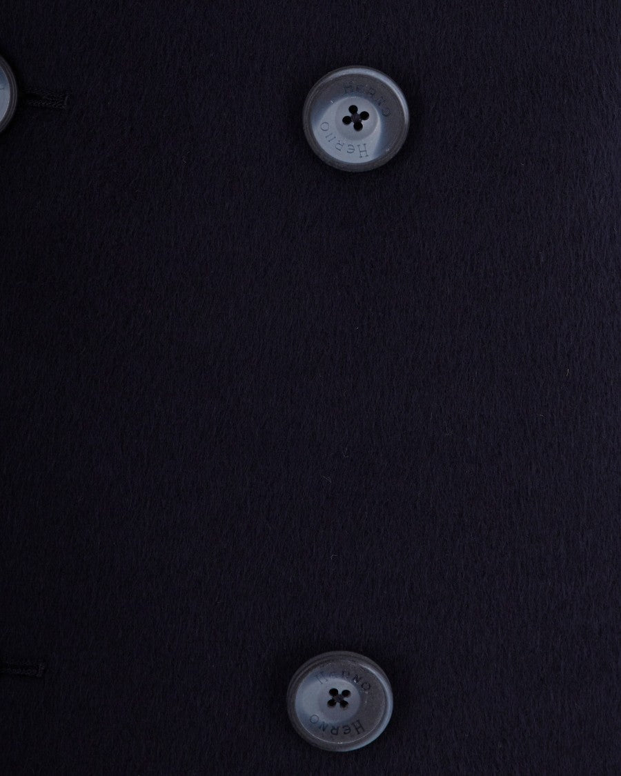 Herno Navy Blue High Neck Double-Breasted Coat