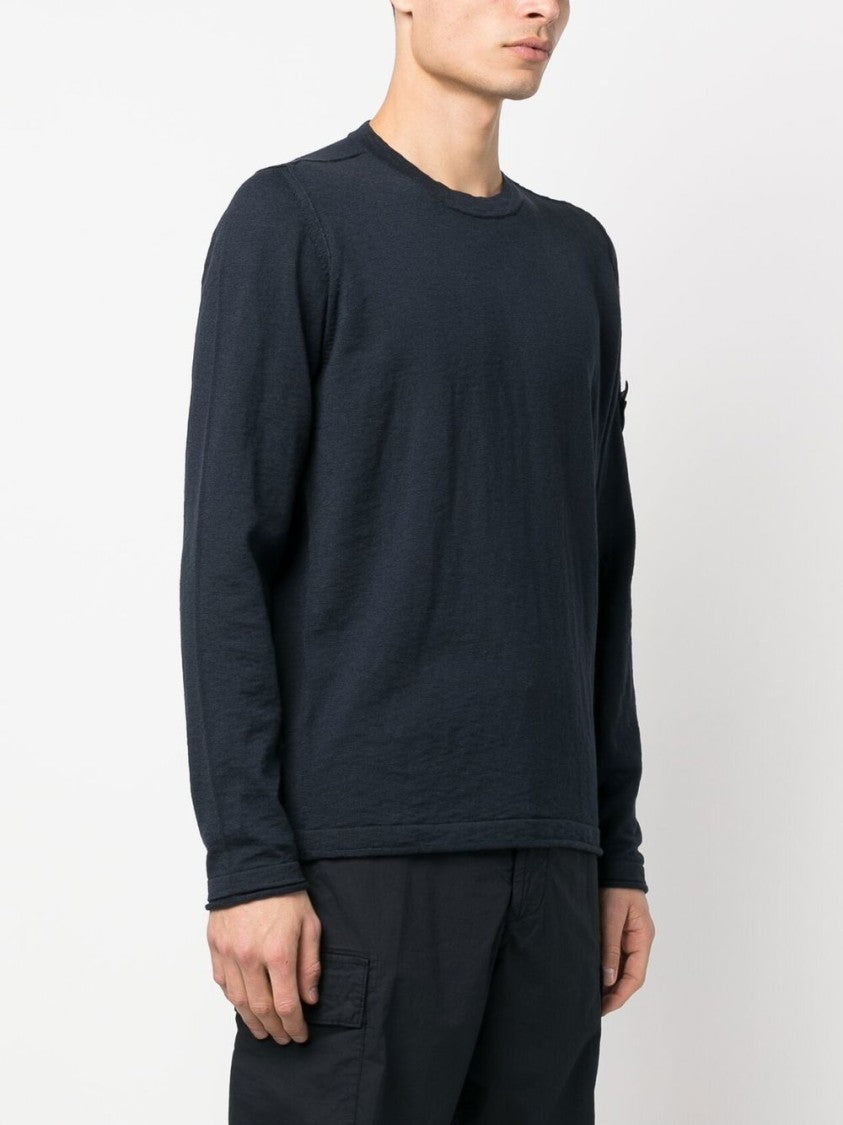 Stone Island Navy Blue Crew Neck Sweater With Minimalist Design
