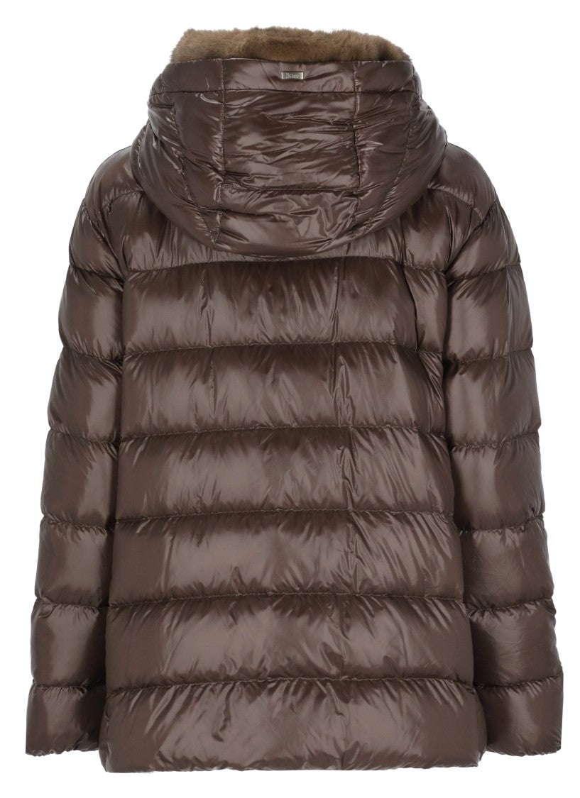Herno Brown Faux Fur Hood Quilted Down Jacket
