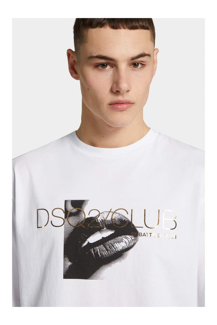 Dsquared2 White Dsq2 Club Graphic Printed Cotton T-Shirt