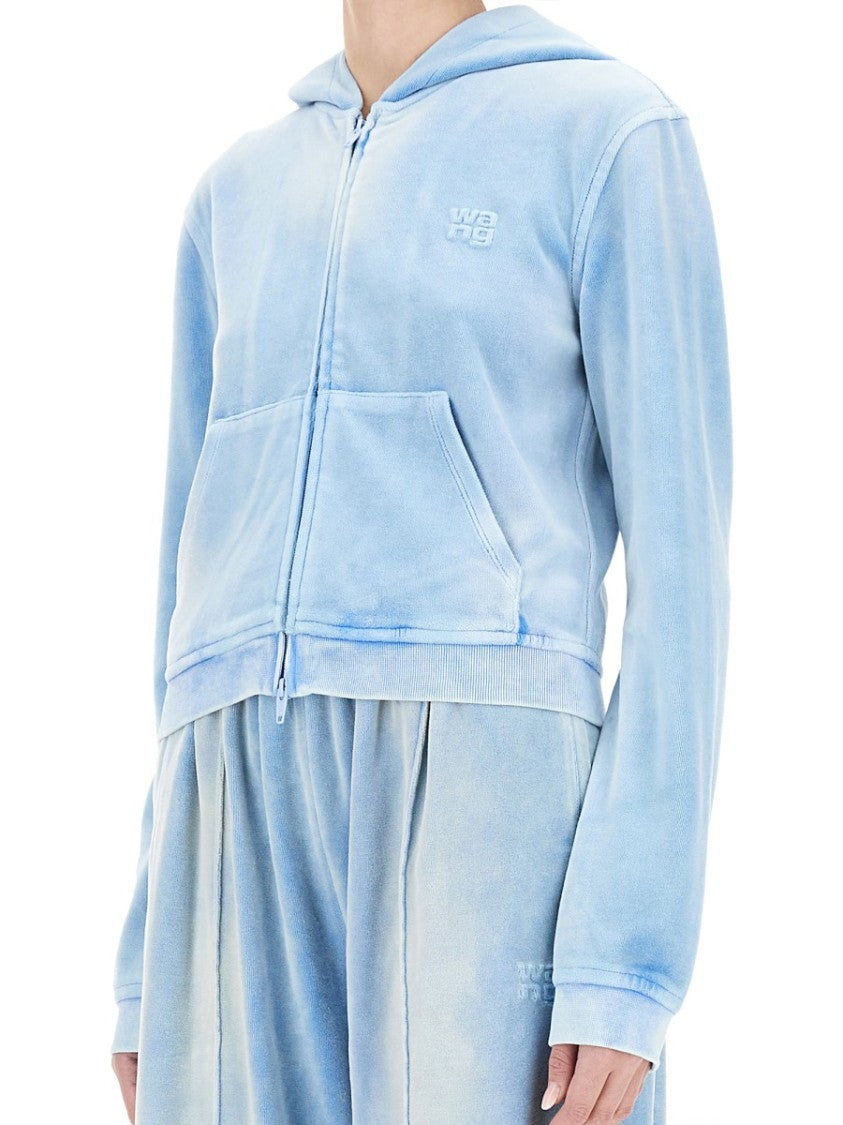 T By Alexander Wang Cropped Zip Hoodie With Drawstring Hood
