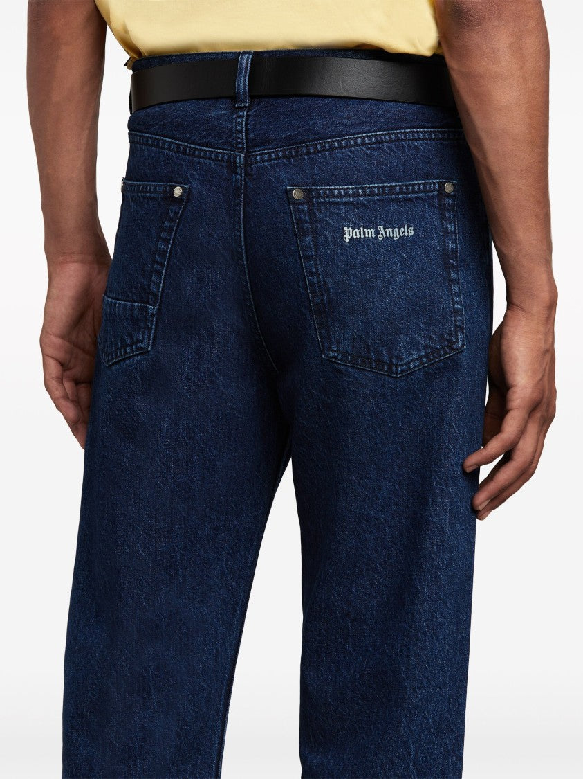 Palm Angels Dark Blue Classic Logo Cotton Denim Jeans