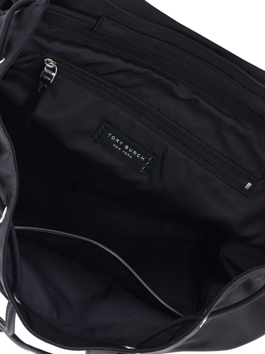 Tory Burch Virginia Black Fabric Drawstring Buckle Backpack