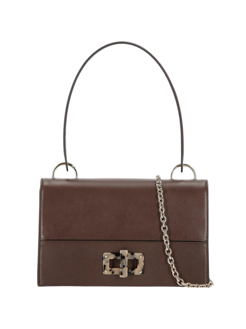 Furla Structured Brown Fine Grain Leather Crossbody Bag