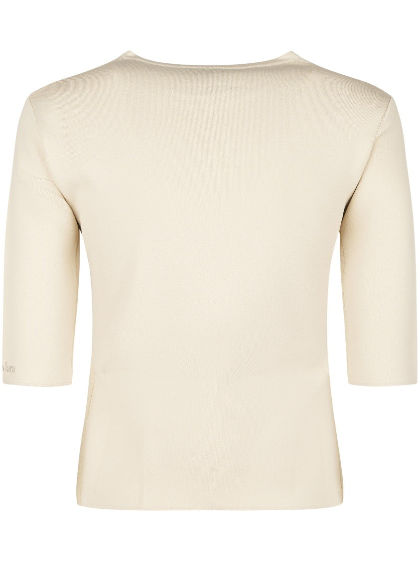 Max Mara Beige Minimalist Top With Elbow-Length Sleeves