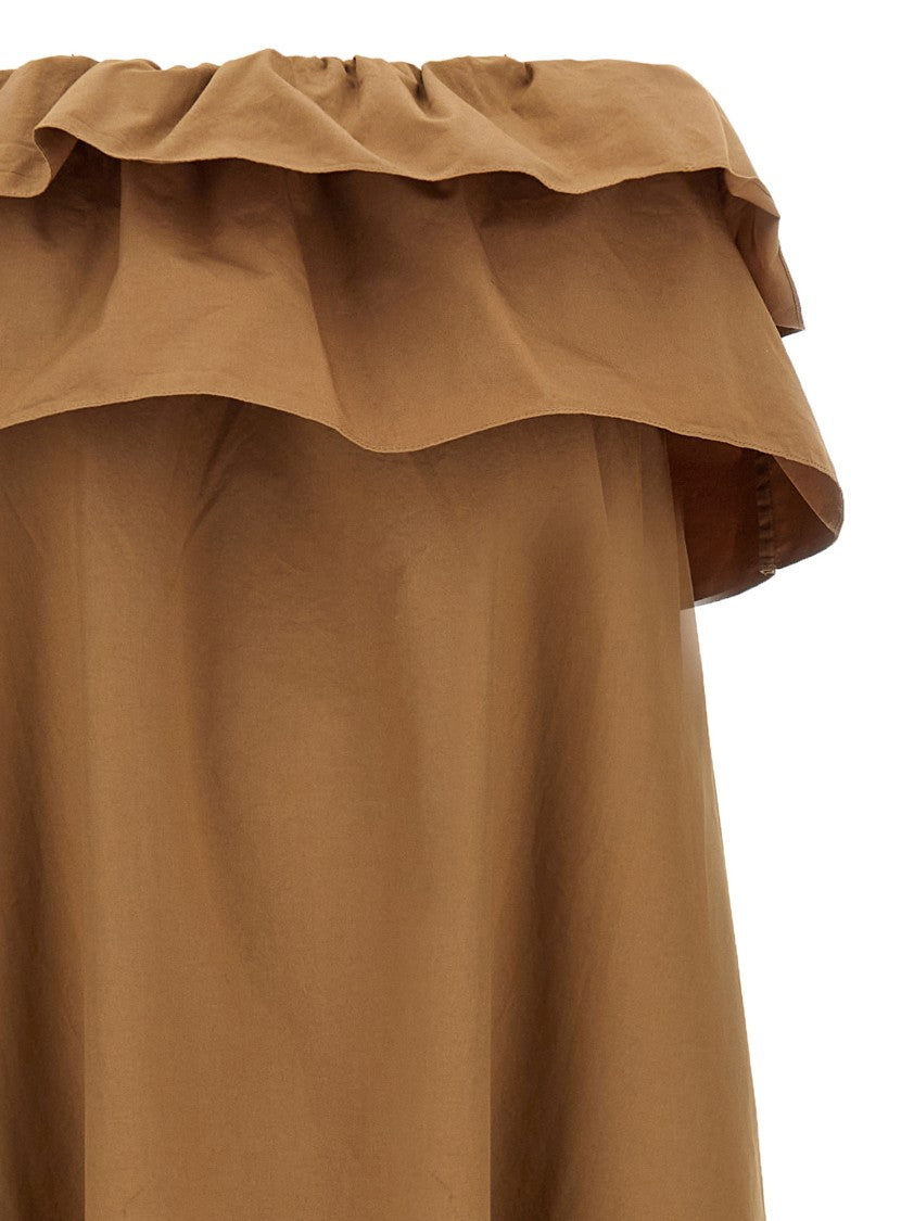 Saint Laurent Off-The-Shoulder Cotton Midi Dress With Flounced Bustier And Asymmetrical Skirt