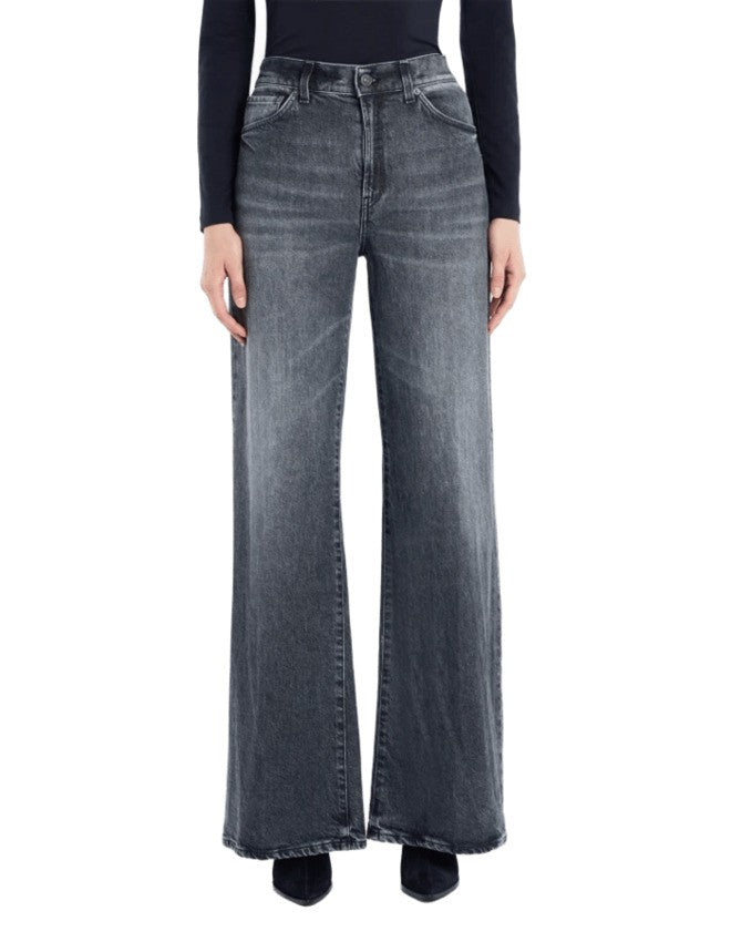 Dondup Wide-Leg Jeans In Vintage Black Wash With Iconic Logo