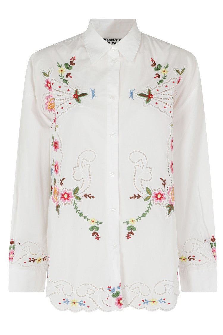 Essentiel Antwerp Jayme Embroidered Oversized White Cotton Shirt