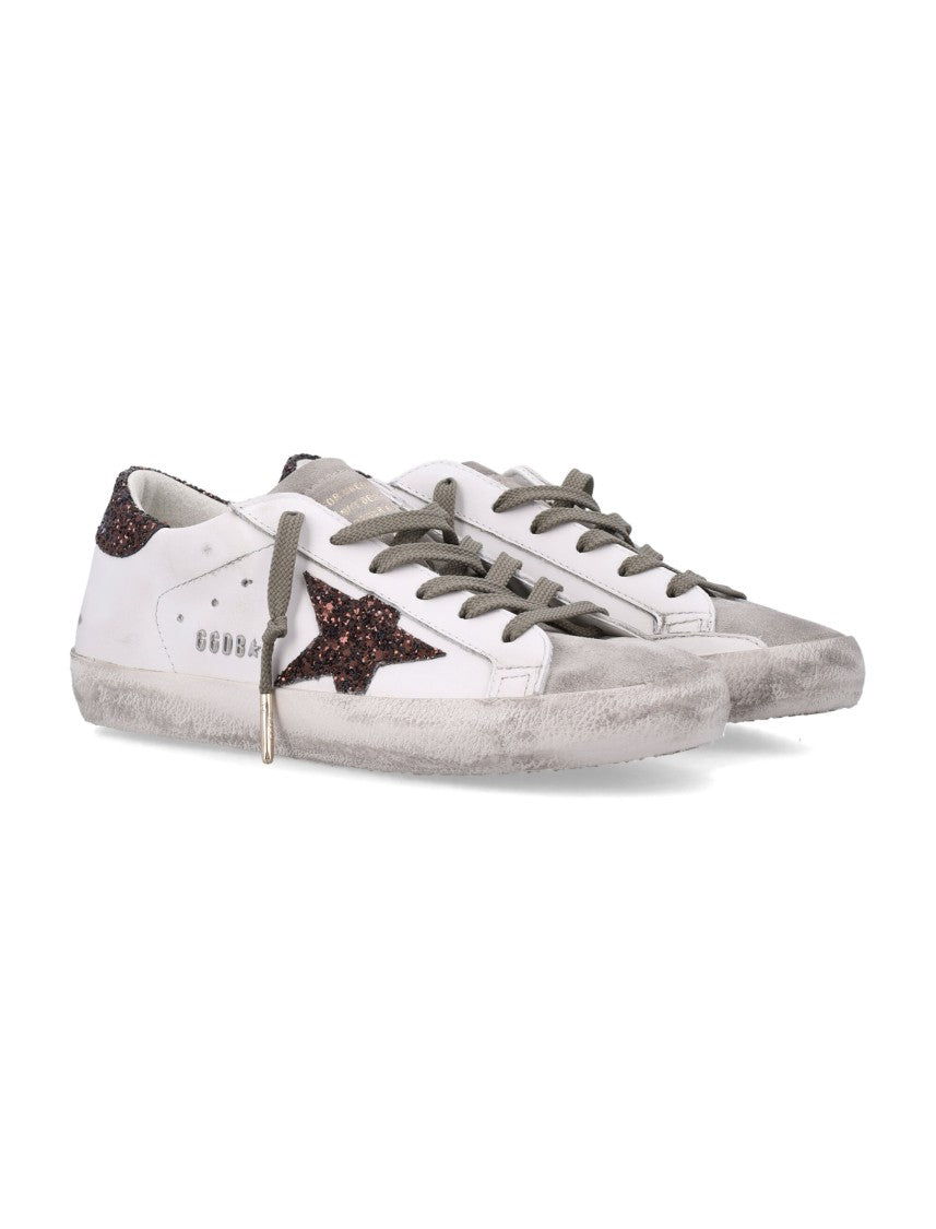 Golden Goose Vintage Leather Sneakers With Glitter Star Appliqué