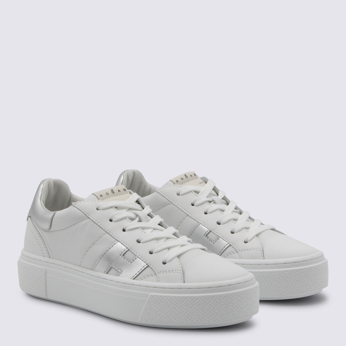 Hogan White Leather Sneakers With Silver Accents