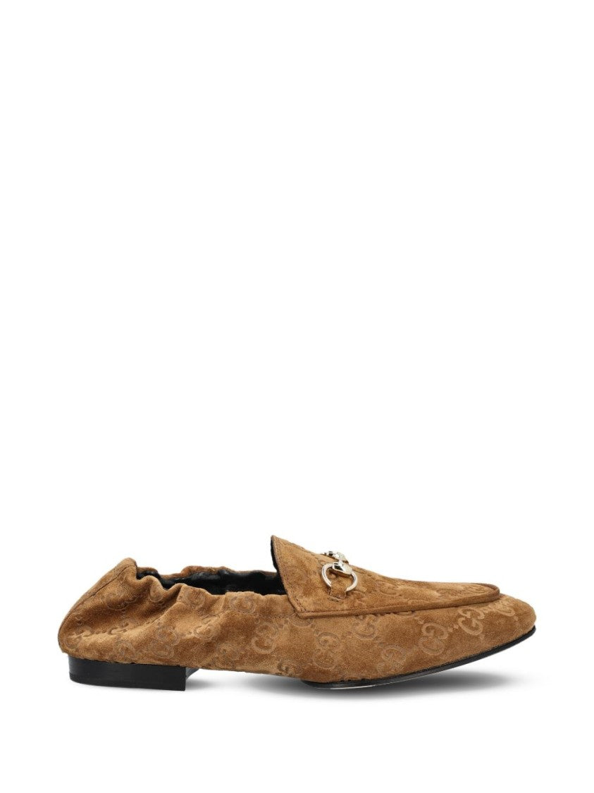 Gucci Brown Jordaan Suede Monogram Loafers