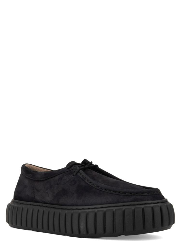 Sergio Moretti Black Leather Ridged Rubber Sole Sneakers