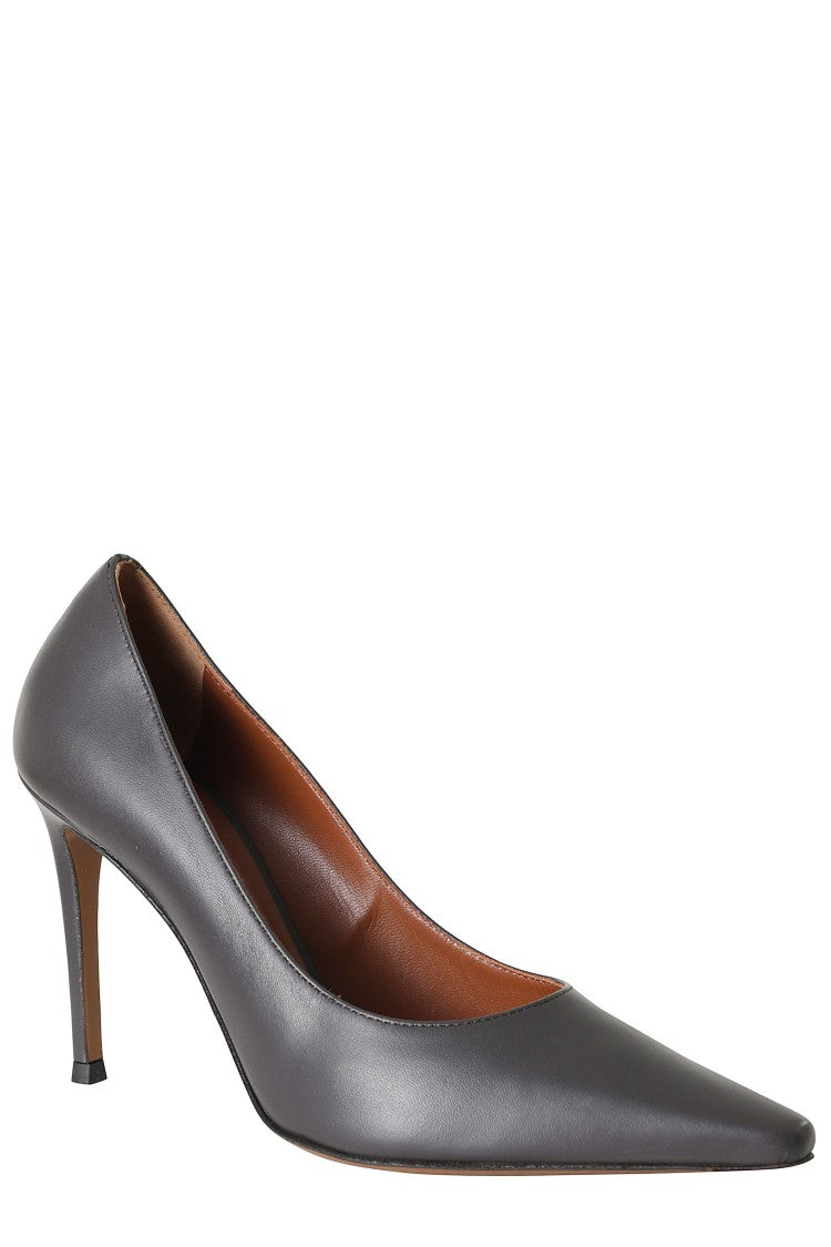 Roberto Festa Gray Glossy Pointed Toe Tapered Heel Bride95 Leather Pumps