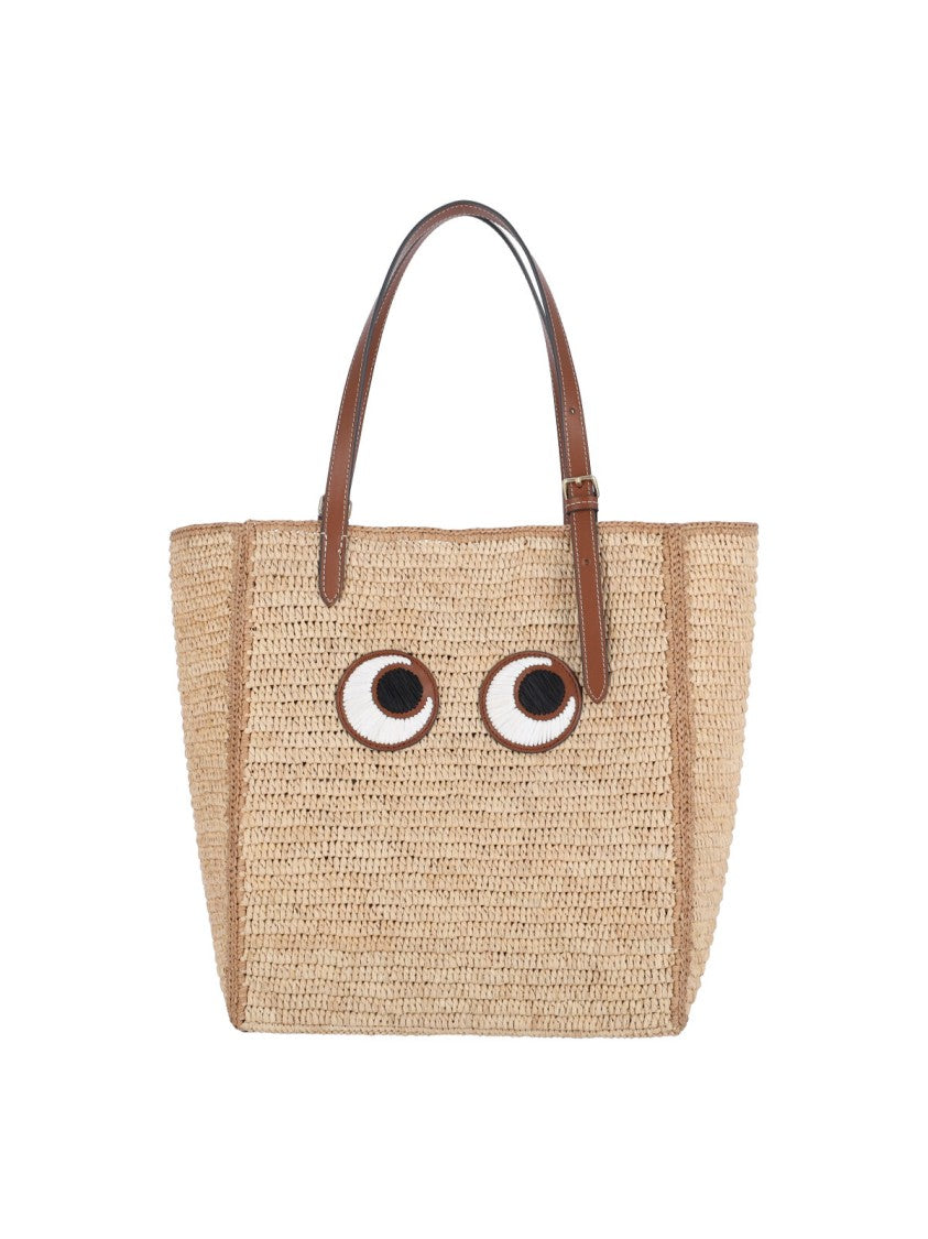 Anya Hindmarch Woven Raffia Tote With Embroidered Eye Motif