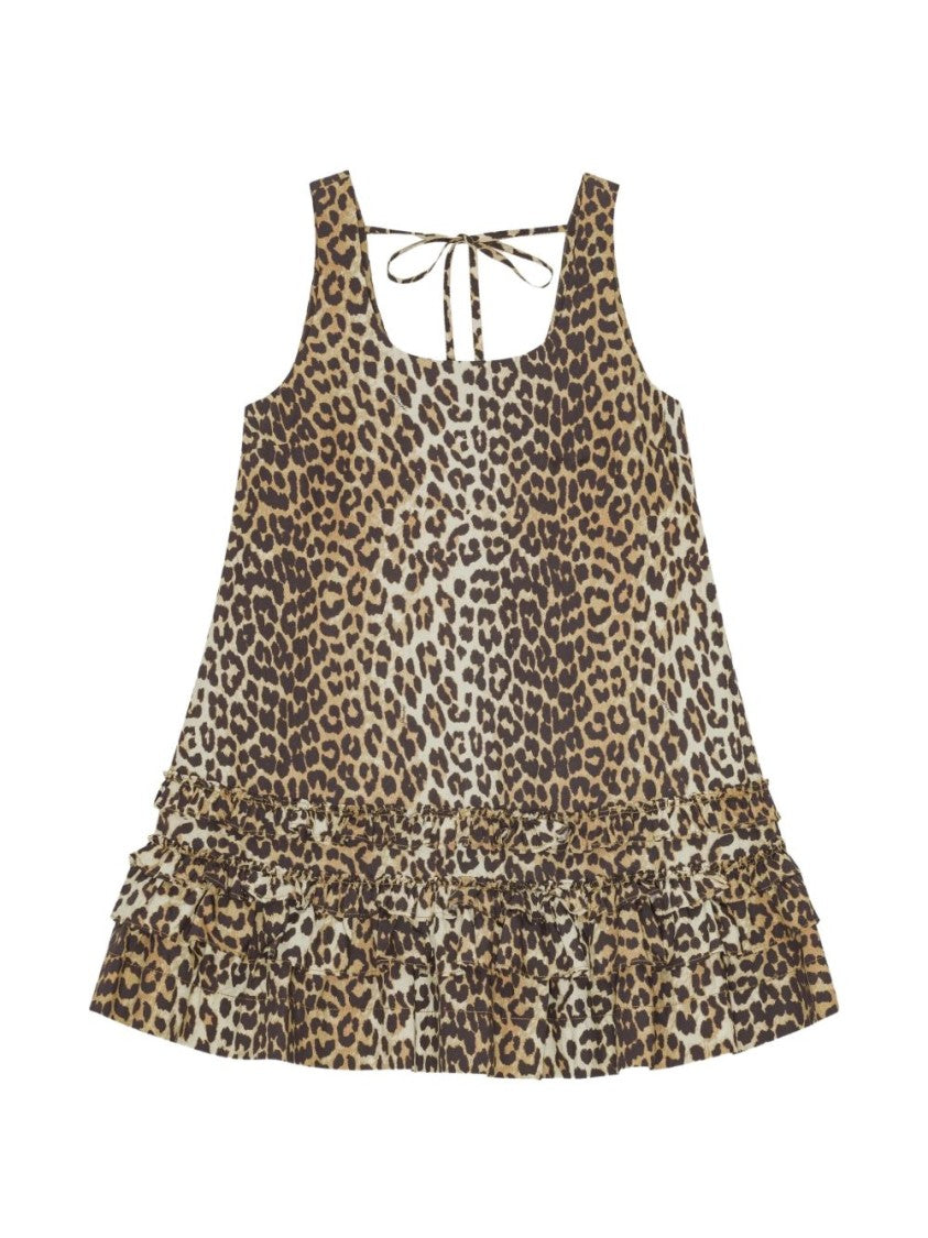 Ganni Multicolor Leopard Print Organic Cotton Mini Dress