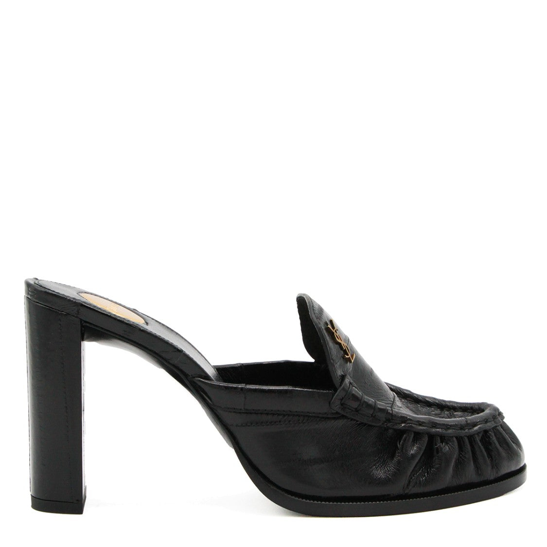Saint Laurent Black Leather Block Heel Flats