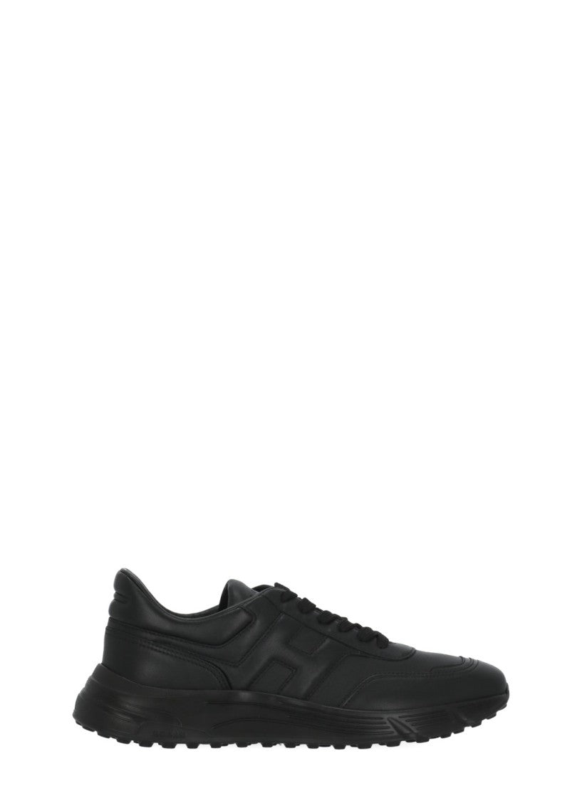 Hogan Black Embossed Logo Leather Raised Sole Sneakers