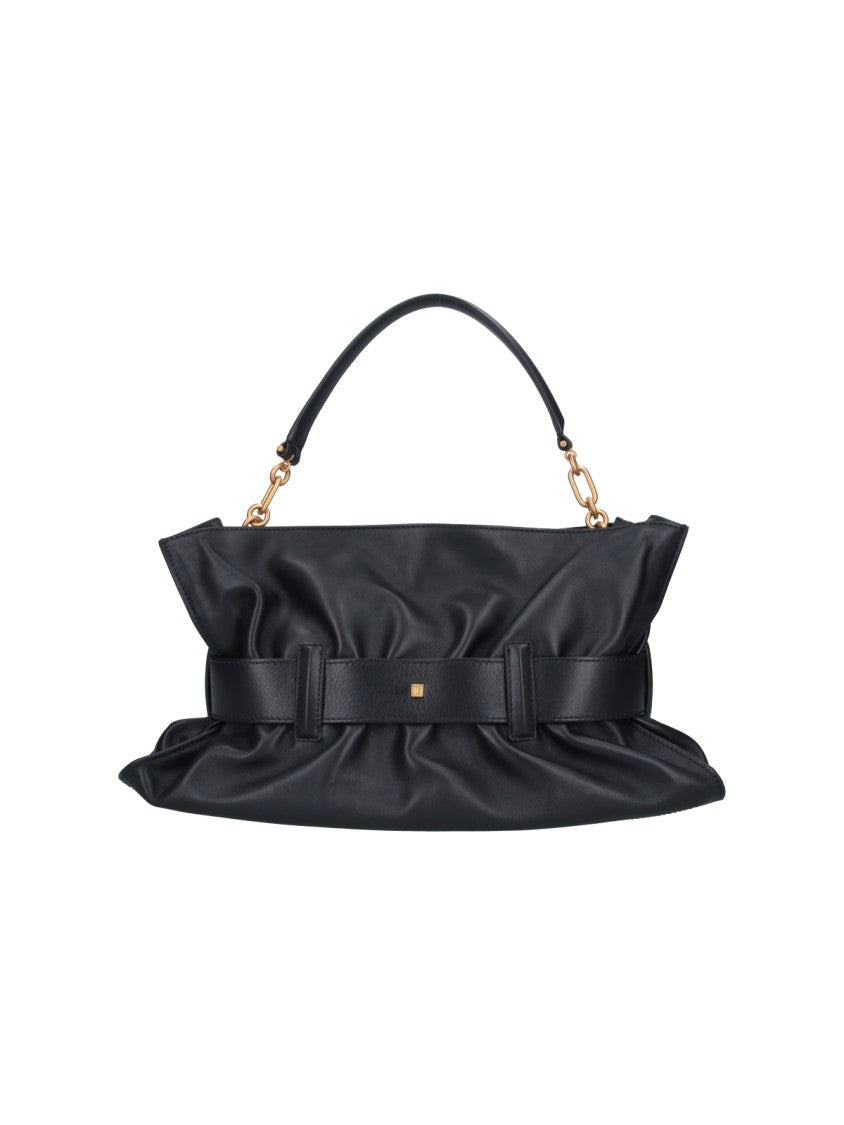 Balmain Black Anthem Medium Leather Shoulder Bag