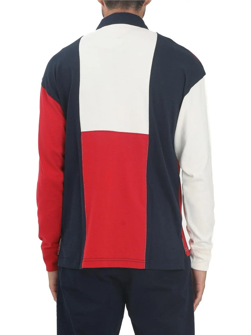 Tommy Hilfiger Red/White Cotton Color-Blocked Polo Shirt
