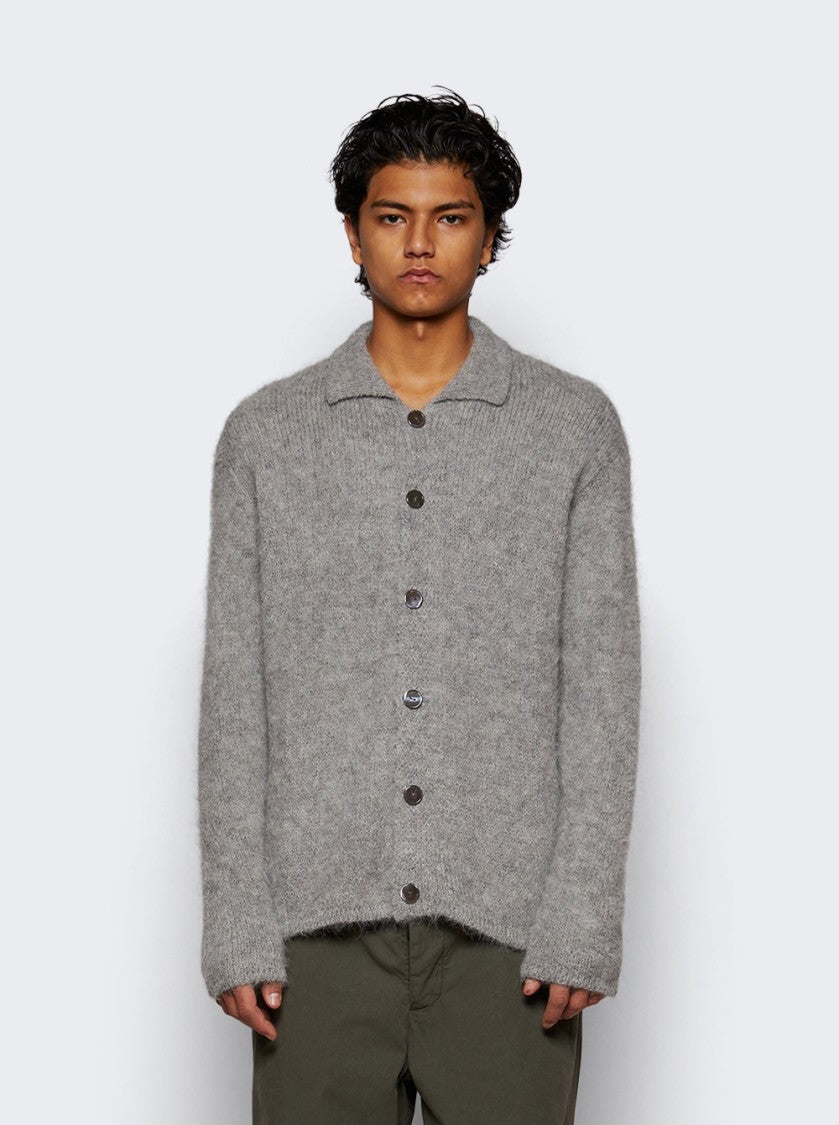 The Elder Statesman Thistle Button Up Sweater Light Grey