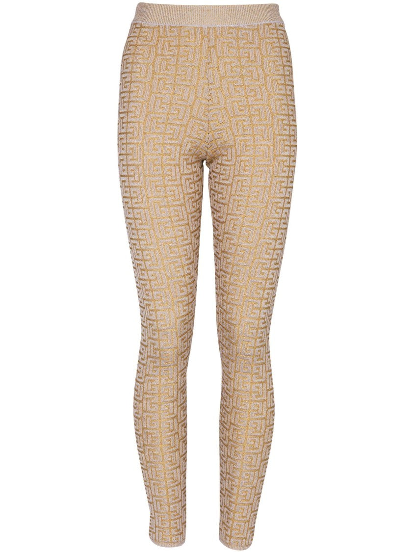 Balmain Neutral Leggings High-Waisted Knit Leggings