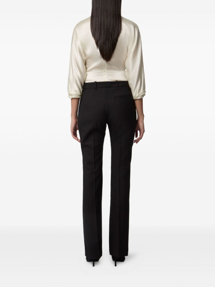 Nina Ricci White Satin Long-Sleeved Top With Crossover Draping