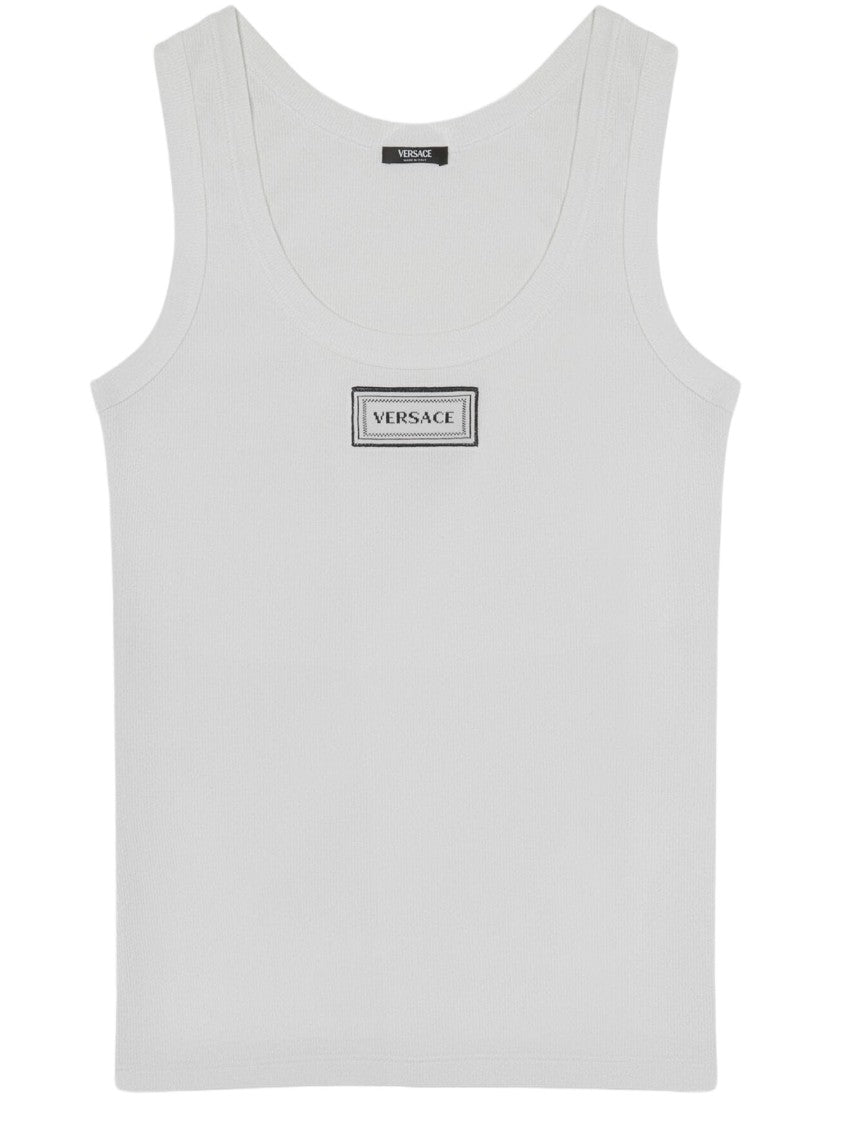 Versace White Stretch Cotton Tank Top