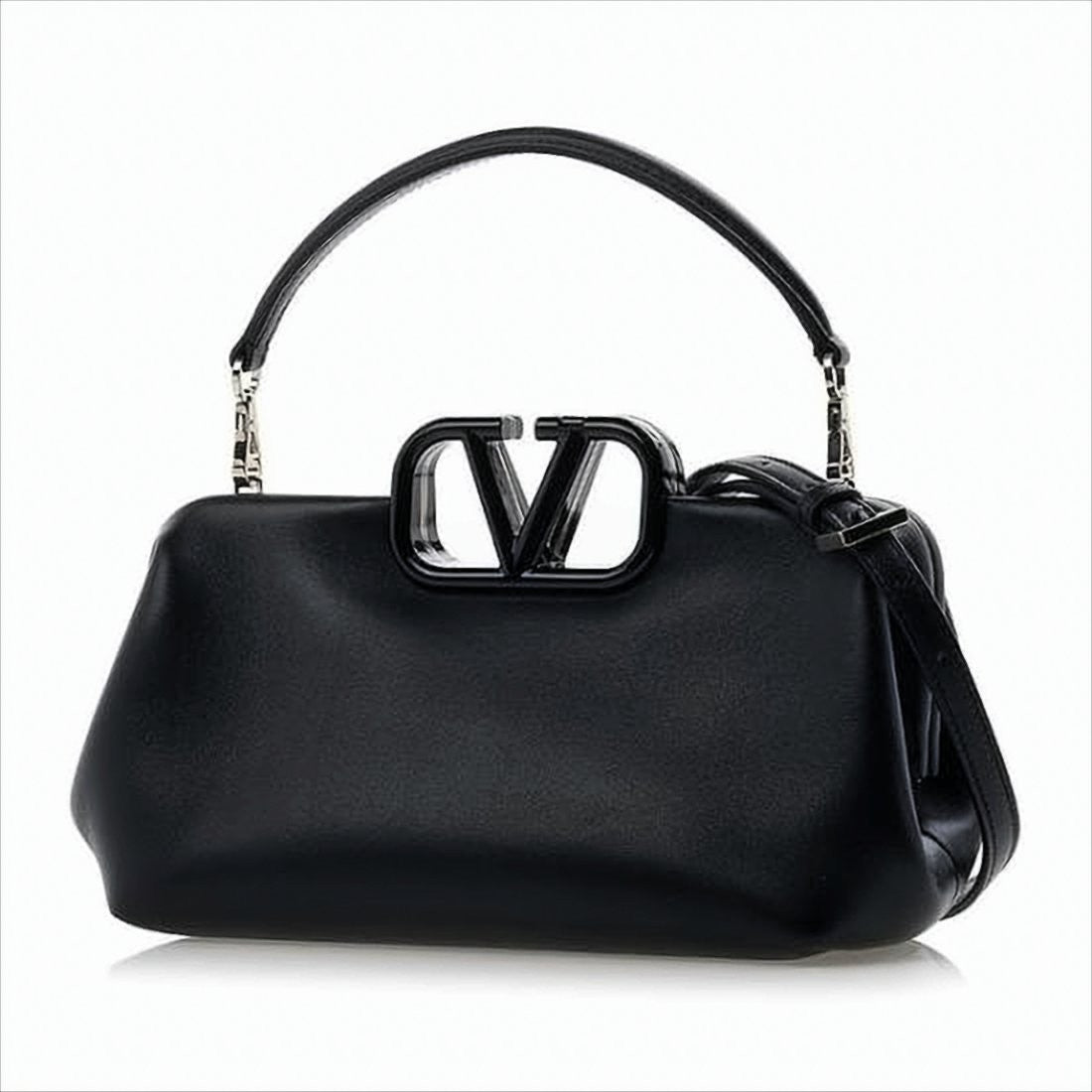 Valentino Garavani Structured Black Leather Shoulder Bag