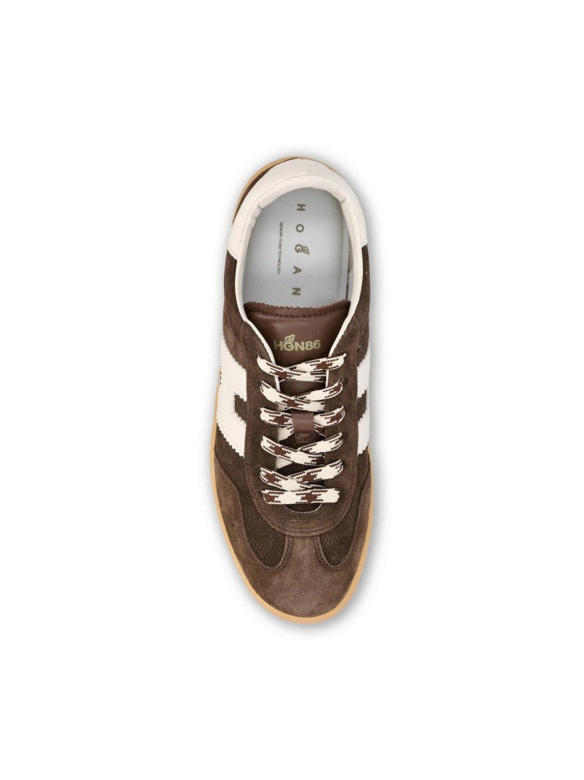 Hogan Brown Leather Sneakers With Signature 'H' Logo And Elegant Design