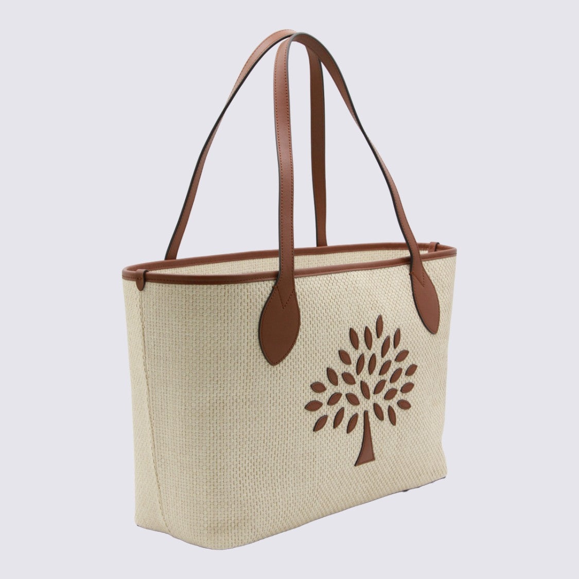 Mulberry Structured Woven Tote Bag With Tree Motif