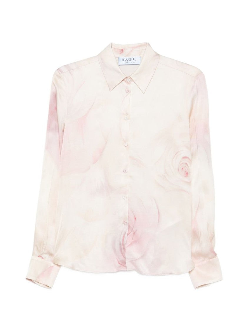 Blugirl Soft Pink Floral Print Blouse With Classic Point Collar