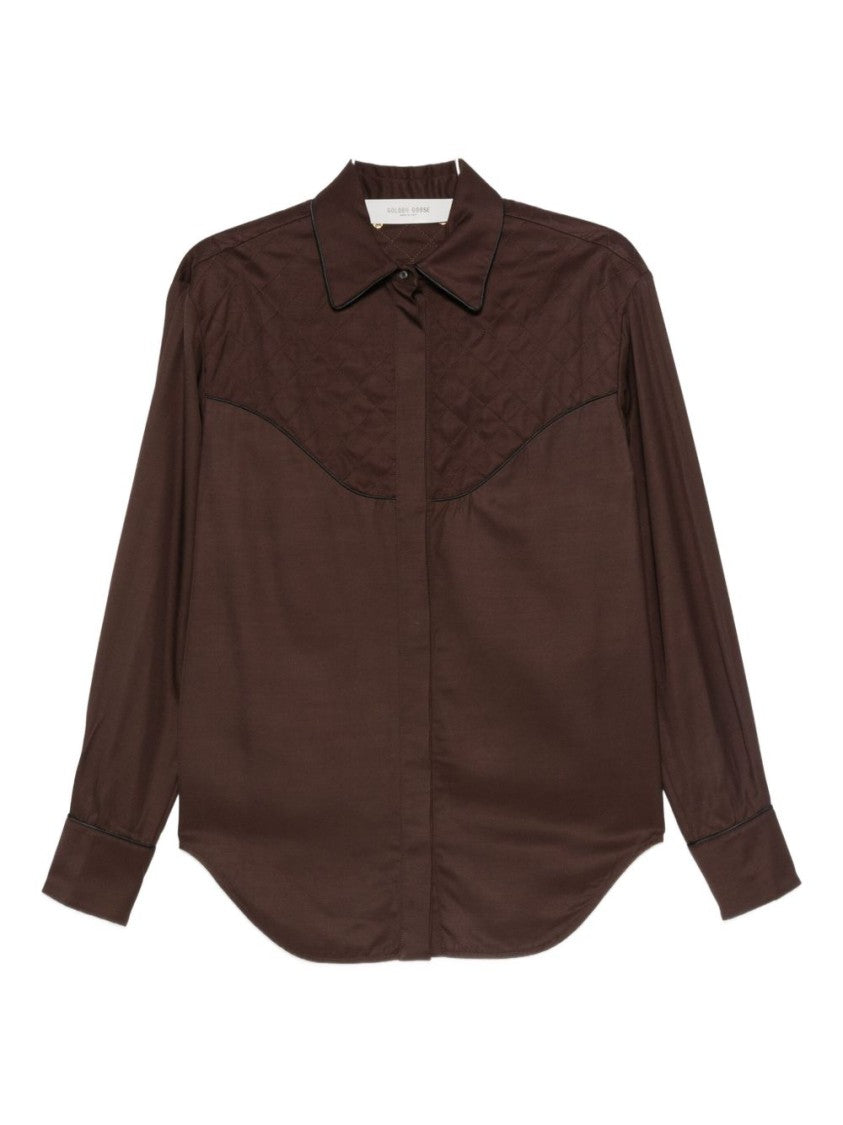 Golden Goose Brown Shirt With Quilted Yoke Detail