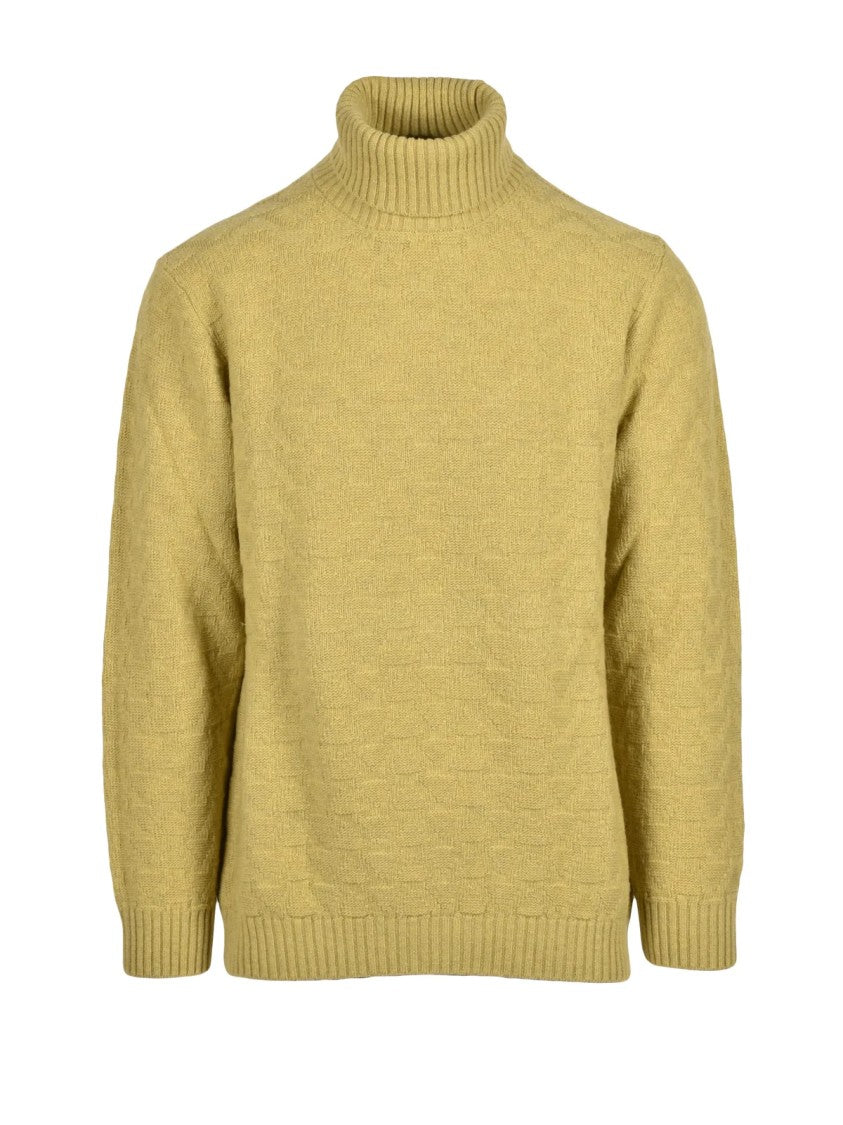 Cashmere Company P. High Neck Sweater With Textured Knit In Vibrant Yellow